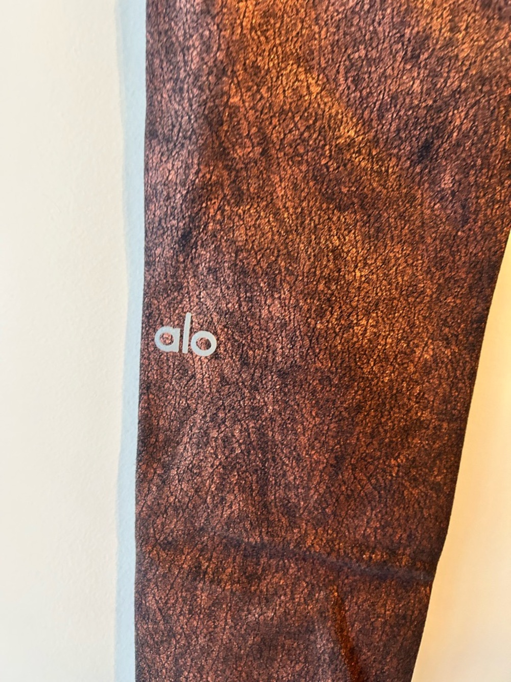 ALO Yoga Bronze Metallic Leggings with Blue Logo